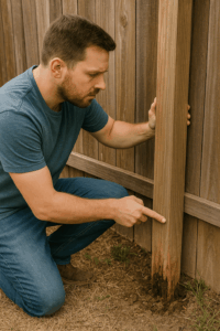 Inspecting fence post rot