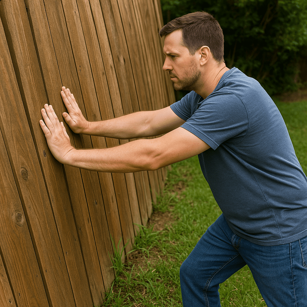 Pushing back a leaning fence post